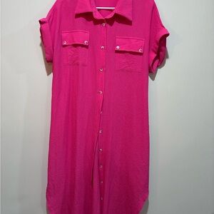 Vibrant Pink Button-Up Shirt Dress